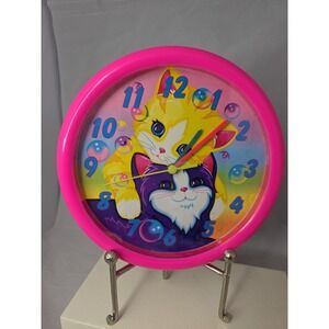 Lisa Frank Vintage Pink/Red Kitty Cat Clock | 9.5" | Tested/Working | Ships Fast